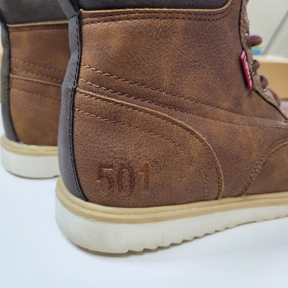 Levis Kids Brown Faux Leather High-Top Boots US 2 EUR 34 UK 1.5 With Synthetic U - Picture 10 of 11